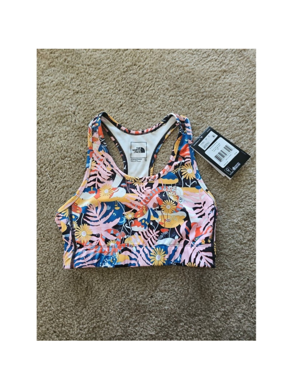 The North Face Pink Floral Printed Midline Sports Bra Size XS